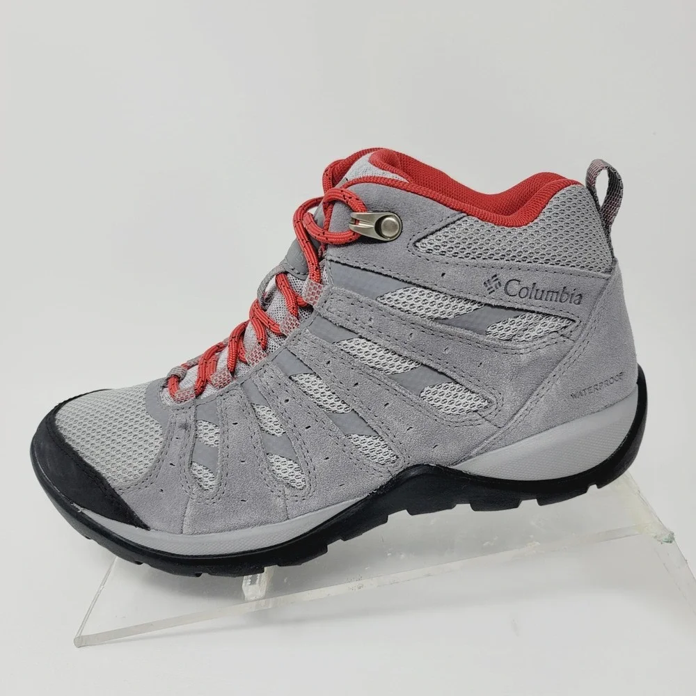 columbia womens hiking boots Size 6.5 M Gray Red Waterproof BLO833-088